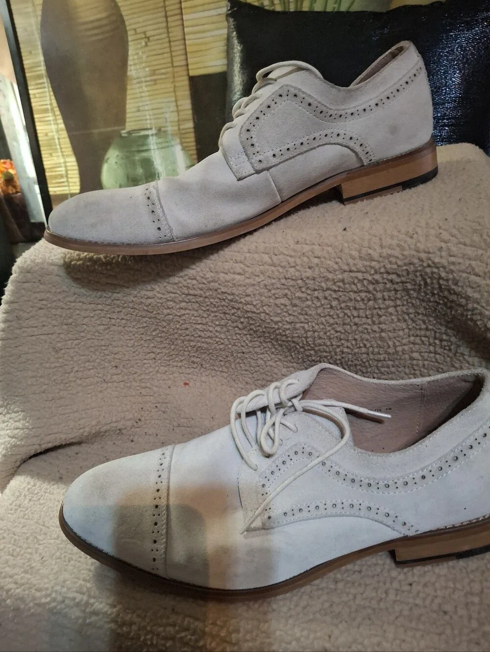 Stacy Adams Cream Suede Cap-Toe Derby Shoes